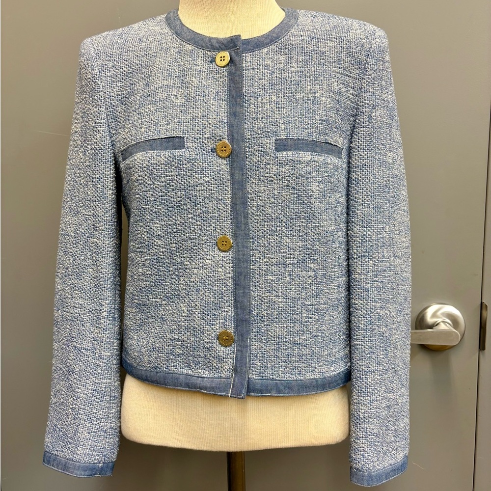 J.McLaughlin Women’s Size XS Blue Tweed Chambray Trim Jacket
